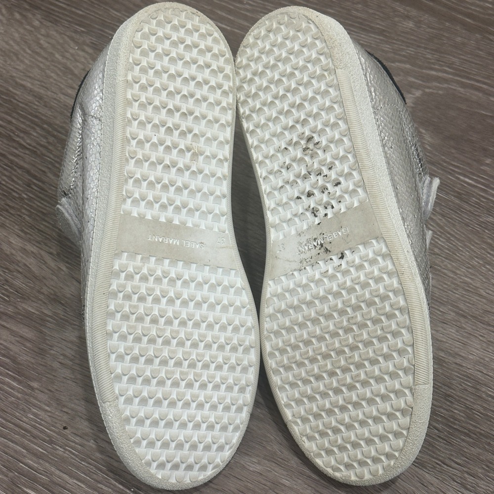 Isabel Marant Beth Metallic Silver Lizard Embossed Goat Leather Sneaker 7 Luxury - Picture 8 of 8